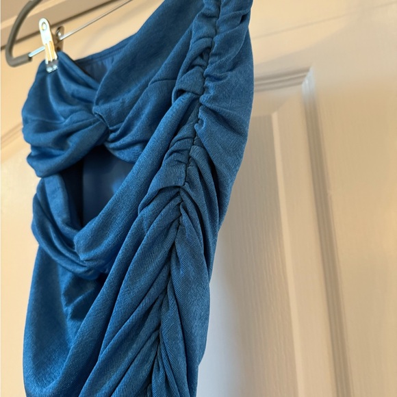 Blue Ruched Mini Strapless Dress - Picture 3 of 5